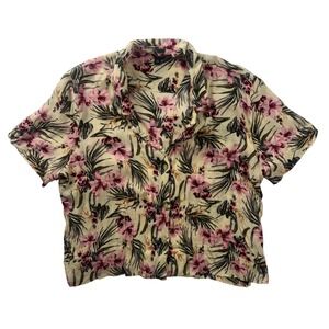 Buffalo David Bitton Lightweight Floral Tropical Hawaiian Button Up Top Large